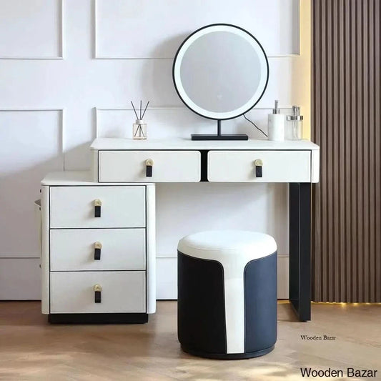 Barenia Leather Chic Makeup Table And Vanity Stool Set Dressing Table Premium Faux Desk With