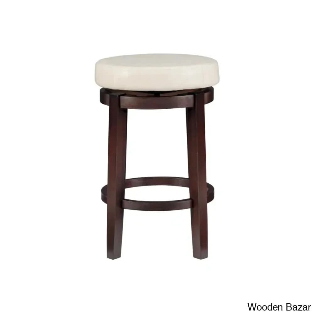 Barre Solid Wood Faux Leather Swivel Counter & Bar Stool