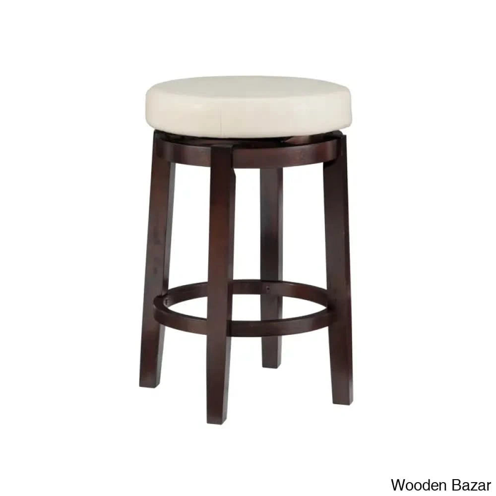 Barre Solid Wood Faux Leather Swivel Counter & Bar Stool