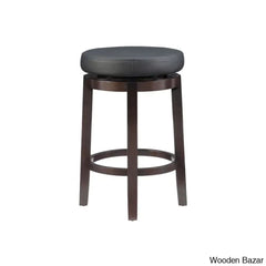 Barre Solid Wood Faux Leather Swivel Counter & Bar Stool