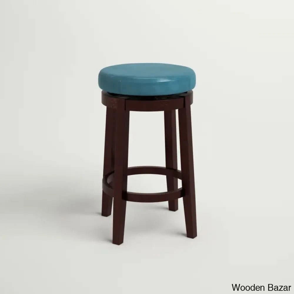 Barre Solid Wood Faux Leather Swivel Counter & Bar Stool
