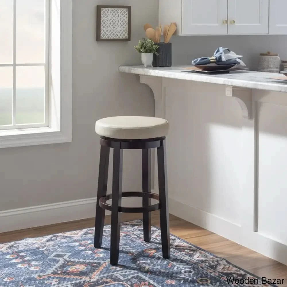 Barre Solid Wood Faux Leather Swivel Counter & Bar Stool