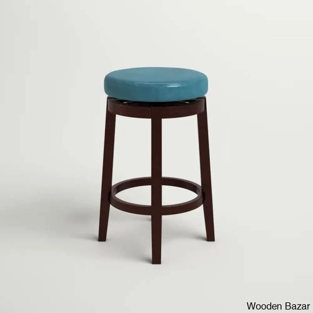 Barre Solid Wood Faux Leather Swivel Counter & Bar Stool
