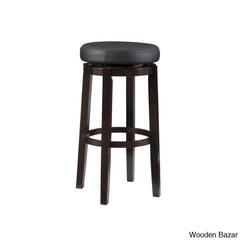 Barre Solid Wood Faux Leather Swivel Counter & Bar Stool