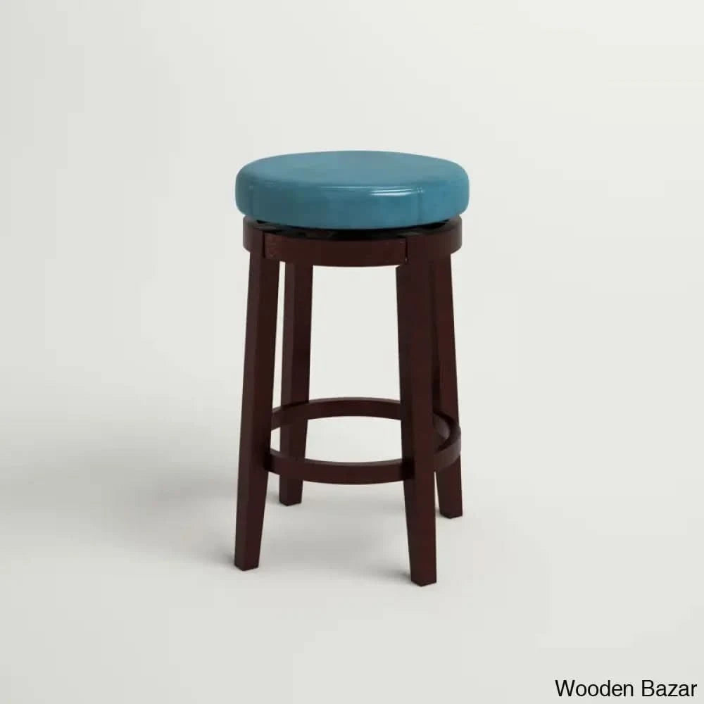Barre Solid Wood Faux Leather Swivel Counter & Bar Stool Leather-Teal / (26’’ Seat Height)