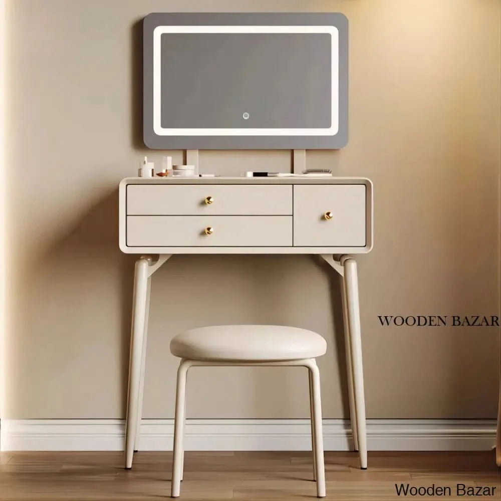 Basya Vanity Dressing Table With Lighted Mirror And Stool