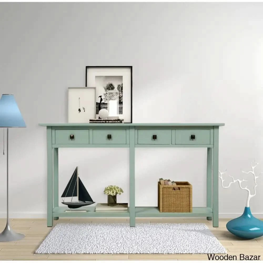Batotana 59’’ Rustic Distressed Console Table With 4 Drawers And Shelf Entryway Sofa