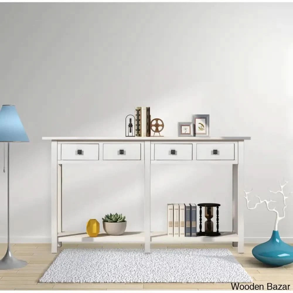 Batotana 59’’ Rustic Distressed Console Table With 4 Drawers And Shelf Entryway Sofa