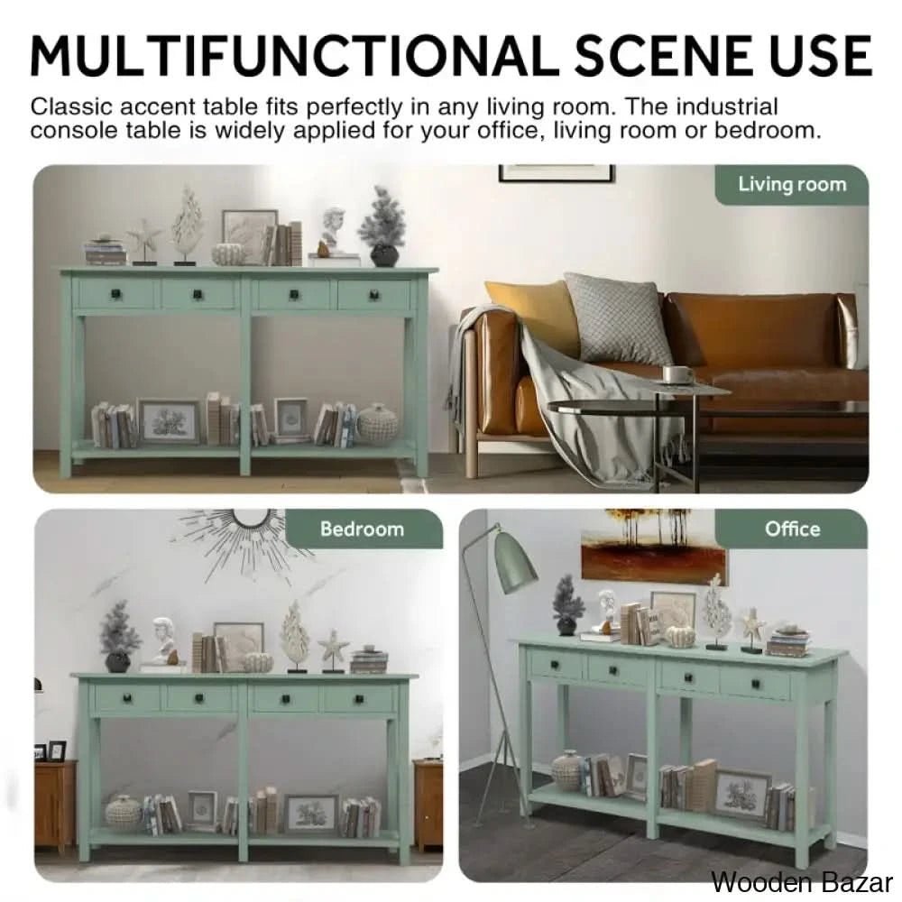 Batotana 59’’ Rustic Distressed Console Table With 4 Drawers And Shelf Entryway Sofa