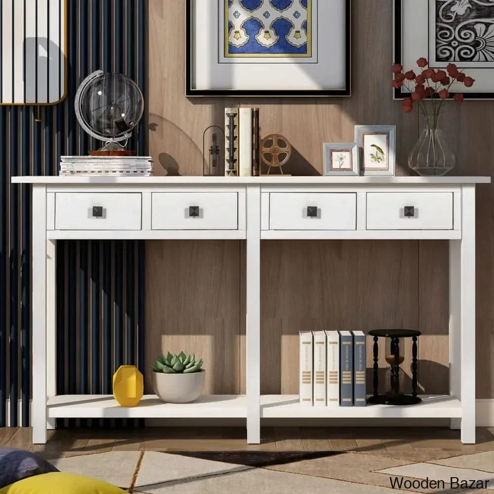 Batotana 59’’ Rustic Distressed Console Table With 4 Drawers And Shelf Entryway Sofa