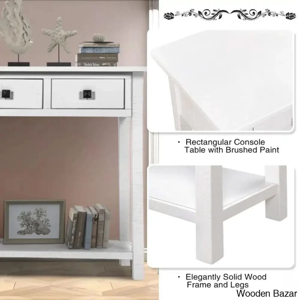 Batotana 59’’ Rustic Distressed Console Table With 4 Drawers And Shelf Entryway Sofa