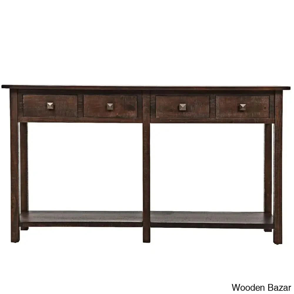 Batotana 59’’ Rustic Distressed Console Table With 4 Drawers And Shelf Entryway Sofa