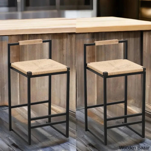 Bay Swivel 2 Paper Rope Woven Counter And Bar Stools With Back (Set Of 2)