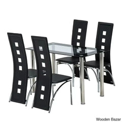 Blade 4 Seater Glass Top Dining Set - Wooden Bazar