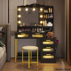 Braison Vanity Dressing Table With Mirror & Stool Black