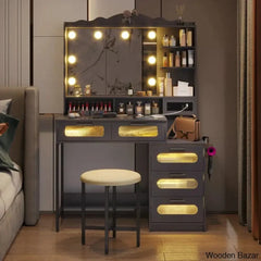 Braison Vanity Dressing Table With Mirror & Stool Grey