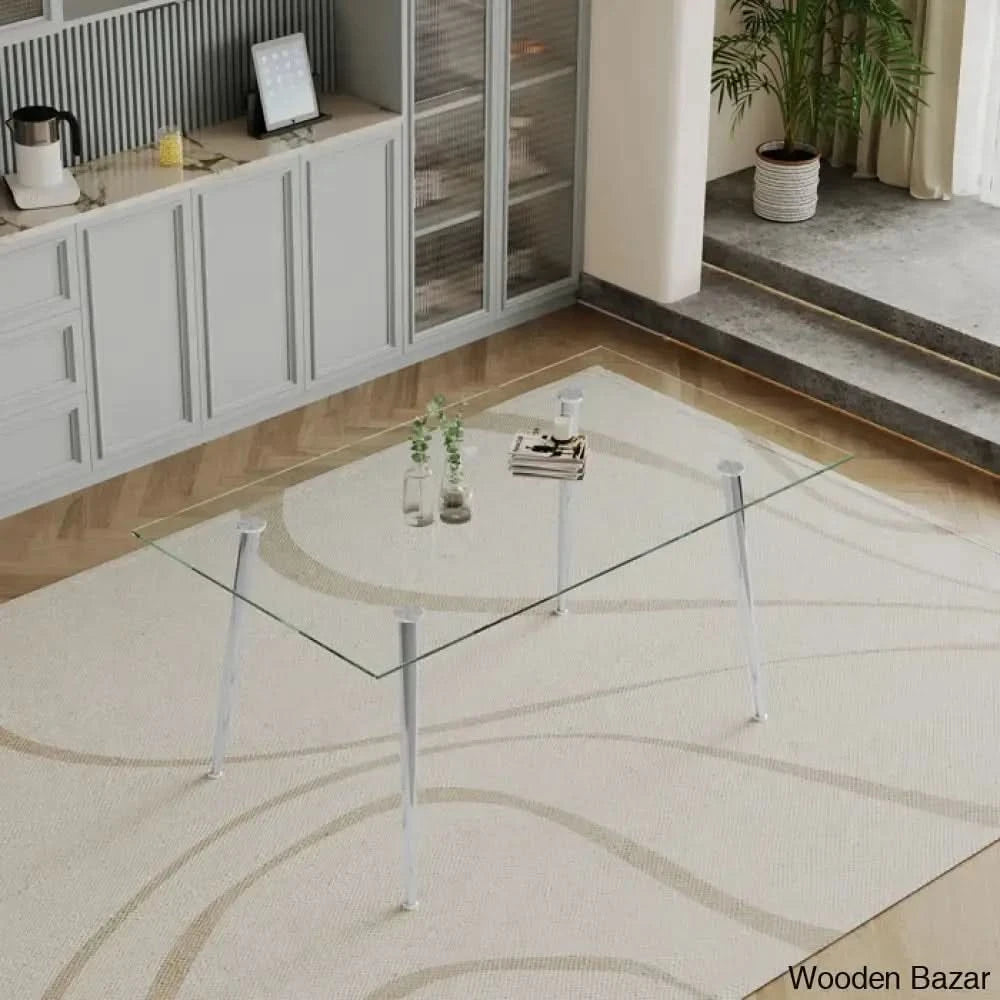 Brawley 4 & 8 Seater Dining Table Set In Glass Top