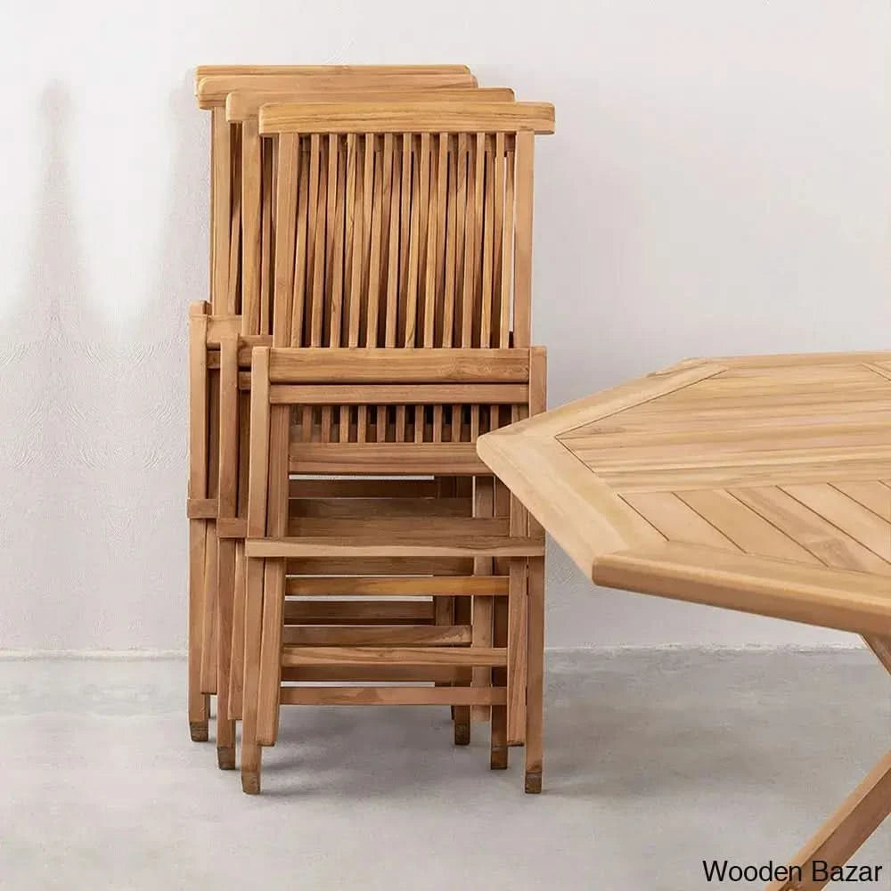 Breeze Folding Royal Wooden Four-Seater Dining Table Set