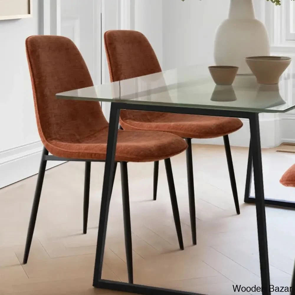 Bridle Latest 4 Seater Glass Top Trestle Dining Set - Wooden Bazar