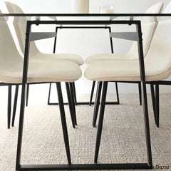 Bridle Latest 4 Seater Glass Top Trestle Dining Set - Wooden Bazar