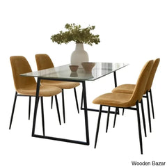 Bridle Latest 4 Seater Glass Top Trestle Dining Set - Wooden Bazar