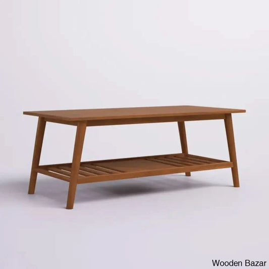 Brockly 47” Wood And Veneers Coffee Center Table With Decorative Shelf Brown