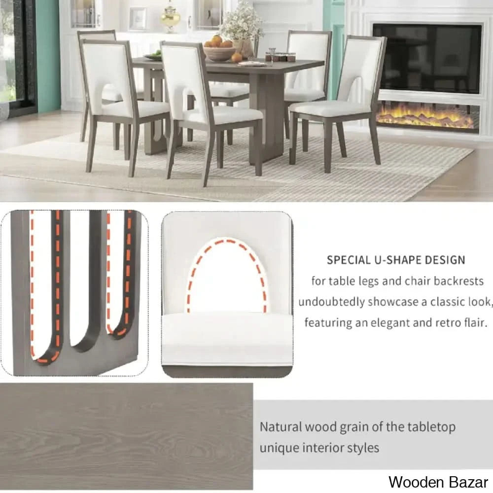 Burle Wooden 6 Seater Trestle Dining Table Set - Bazar