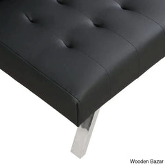Byrne Stylish 3 Seater Chesterfield Sofa Bed In Black Pvc - Wooden Bazar