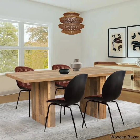 Cady 4 Seater Double Pedestal Dining Table Set - Wooden Bazar Oak