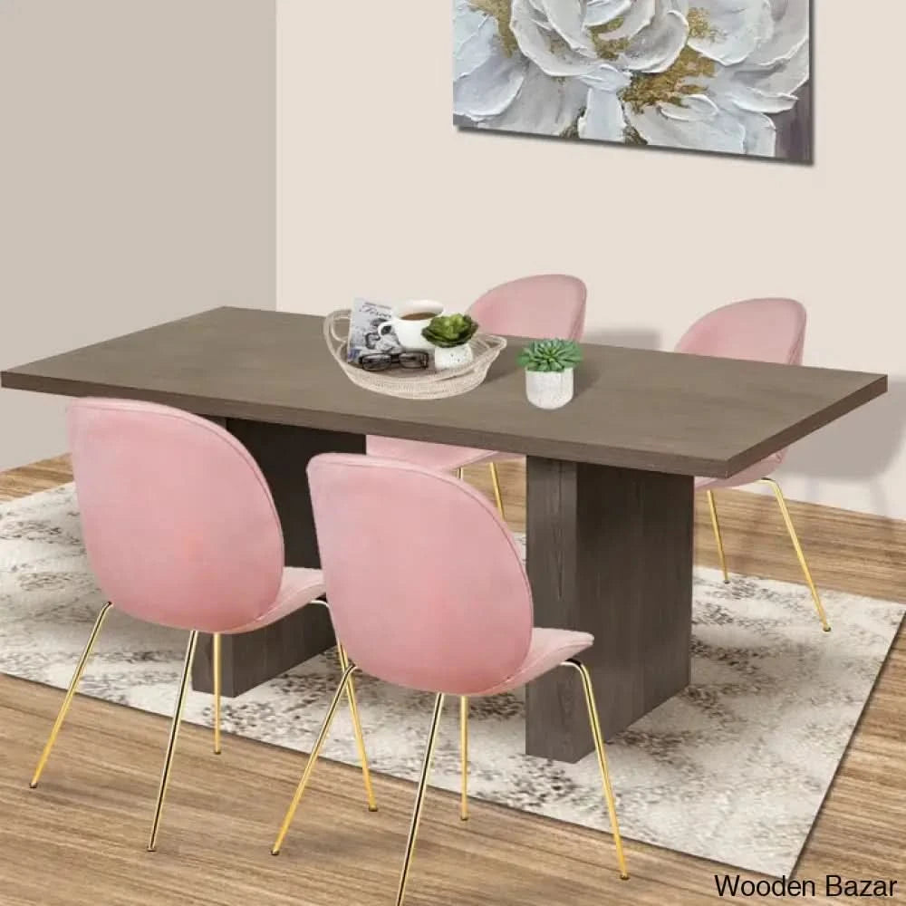 Cady 4 Seater Double Pedestal Dining Table Set - Wooden Bazar Walnut