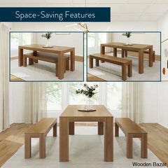 Cady 6 Seater Teak Wood Solid Dining Set - Wooden Bazar