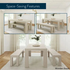 Cady 6 Seater Teak Wood Solid Dining Set - Wooden Bazar