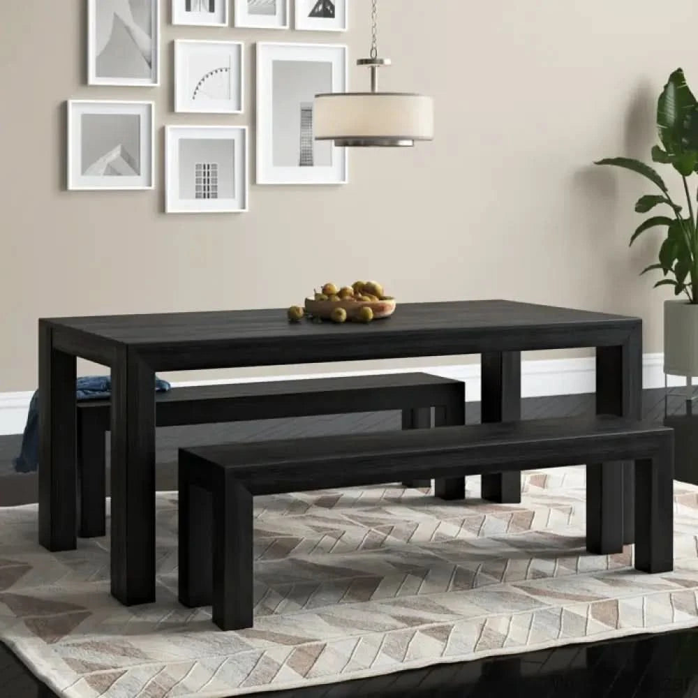 Cady 6 Seater Teak Wood Solid Dining Set - Wooden Bazar Black Wirebrush