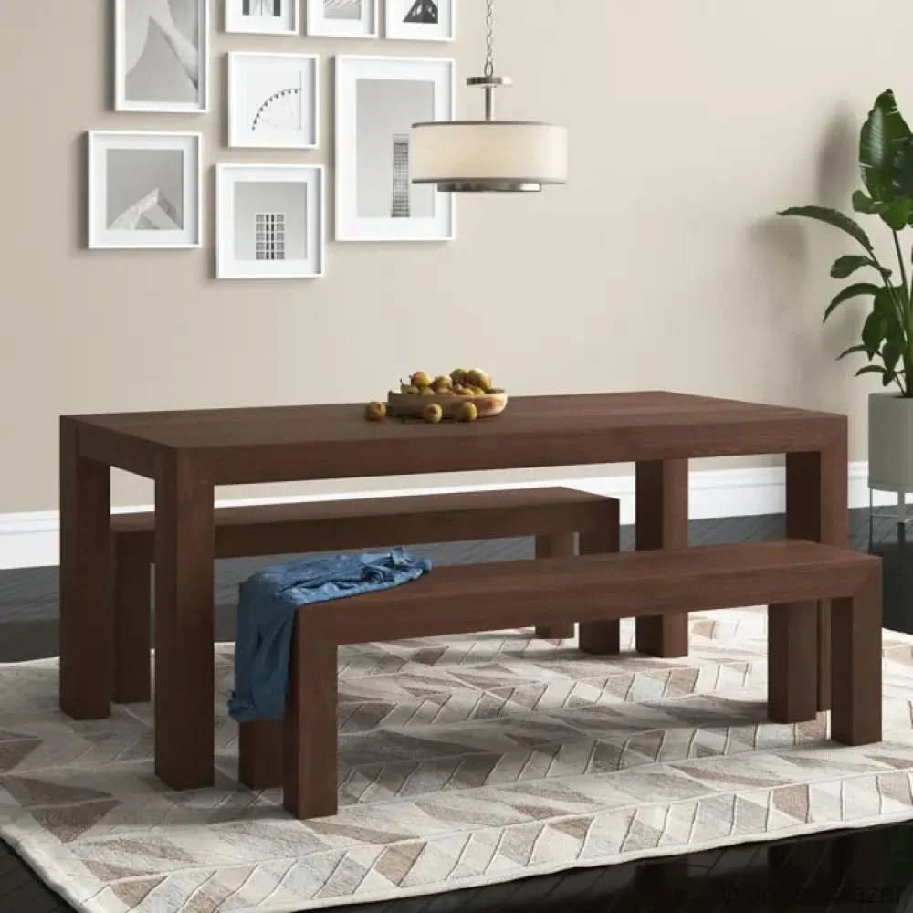 Cady 6 Seater Teak Wood Solid Dining Set - Wooden Bazar Walnut Wirebrush