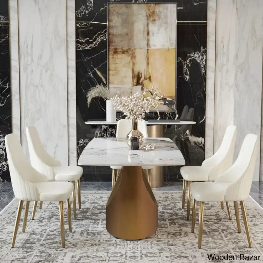 Cage Royal 4 & 6 Seater Stone Top Pedestal Dining Set - Wooden Bazar