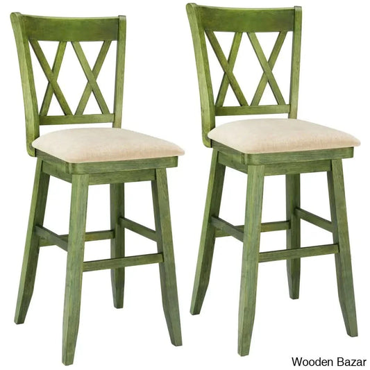 Calindas Swivel Counter And Bar Stool With Solid Wood Frame (Set Of 2) Green