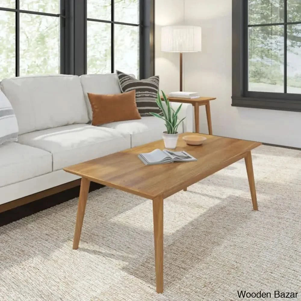 Cantonei Solid Wood Single Coffee And Center Table Pecan / 17.75āā H X 48āā L 24āā W