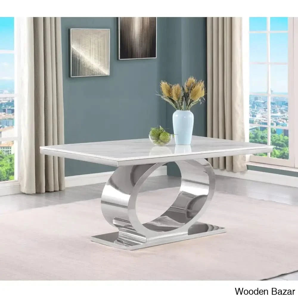 Carlot Latest Marble Top Pedestal Dining Set - Wooden Bazar