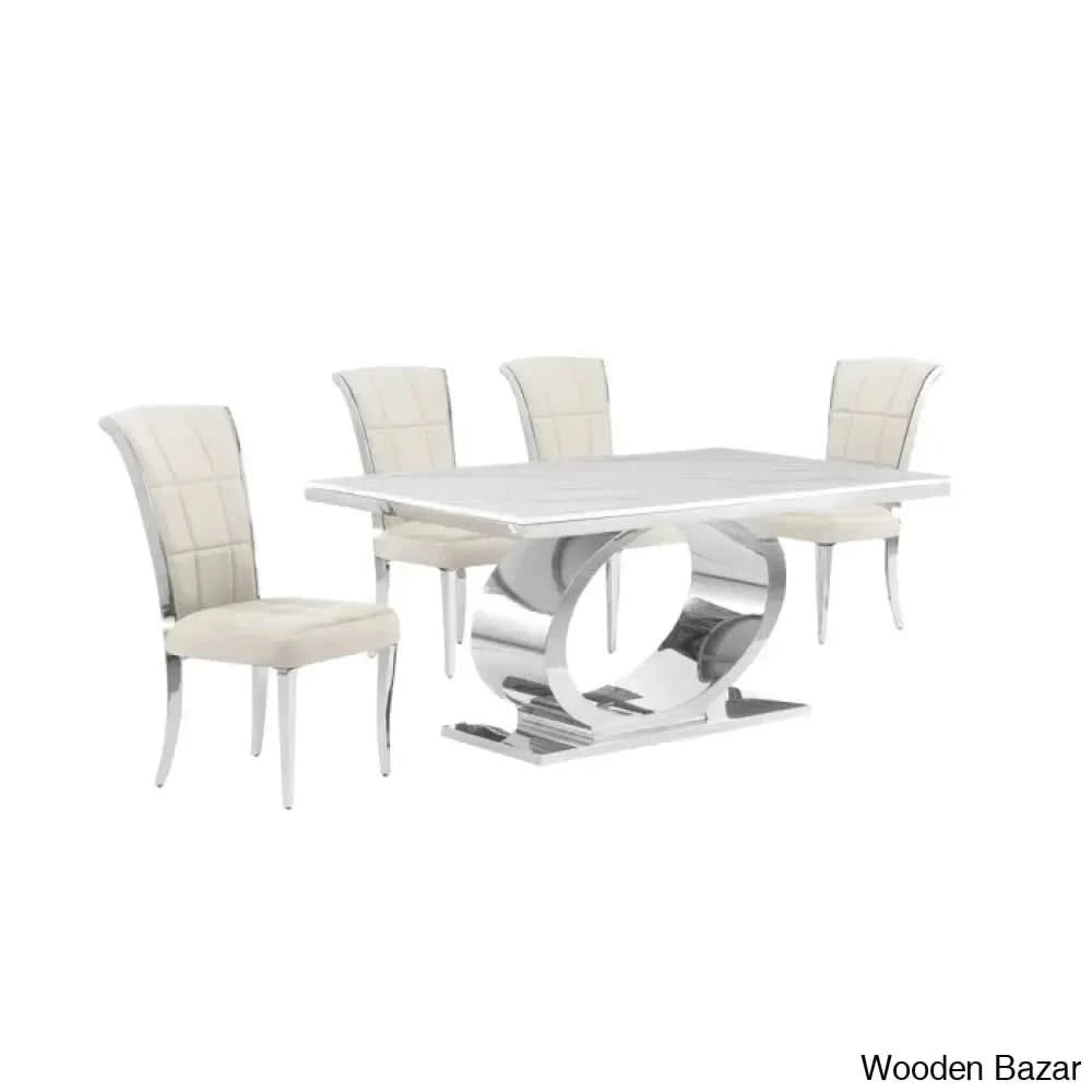 Carlot Latest Marble Top Pedestal Dining Set - Wooden Bazar