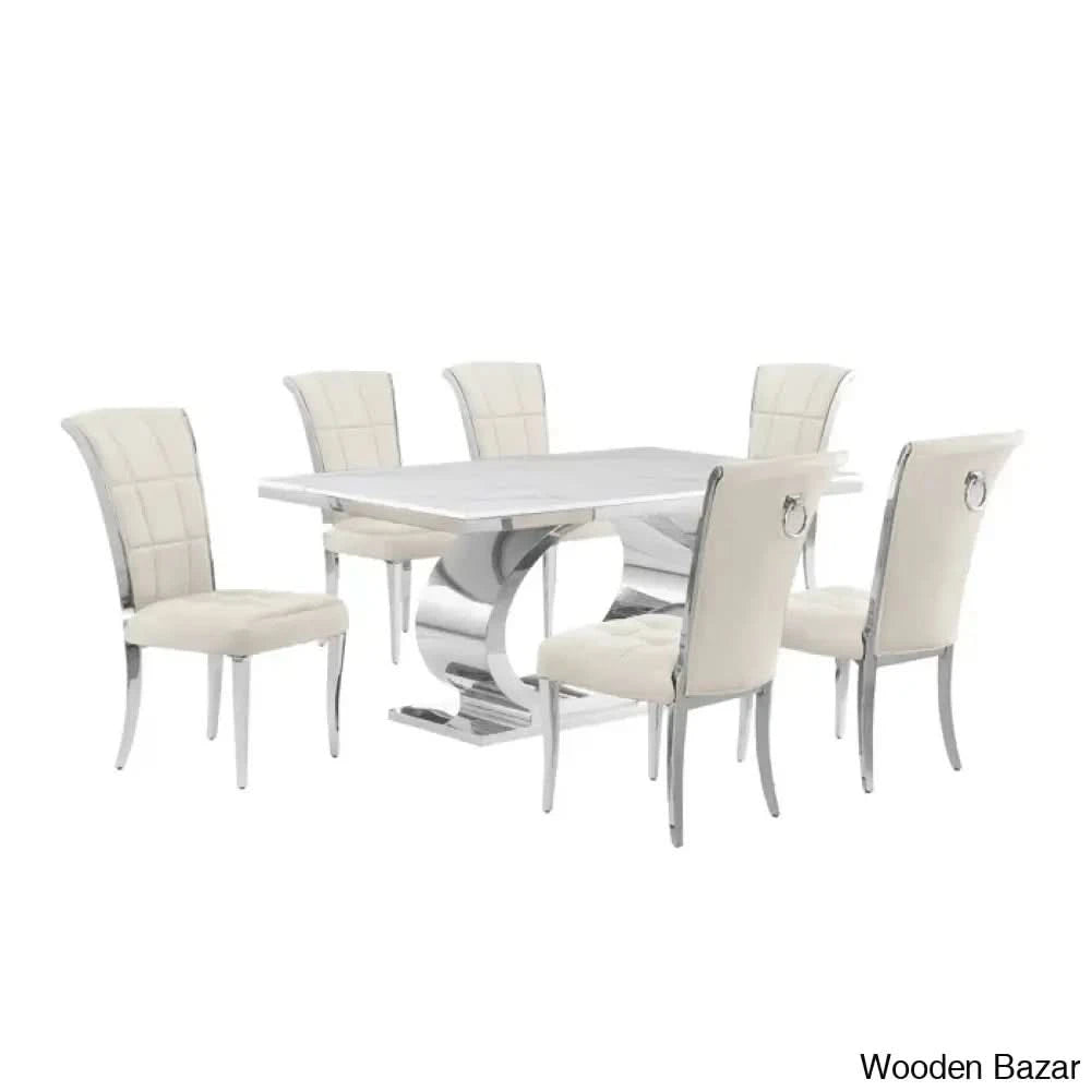 Carlot Latest Marble Top Pedestal Dining Set - Wooden Bazar