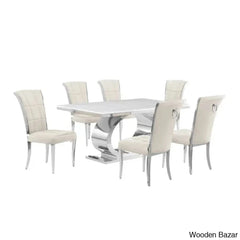 Carlot Latest Marble Top Pedestal Dining Set - Wooden Bazar