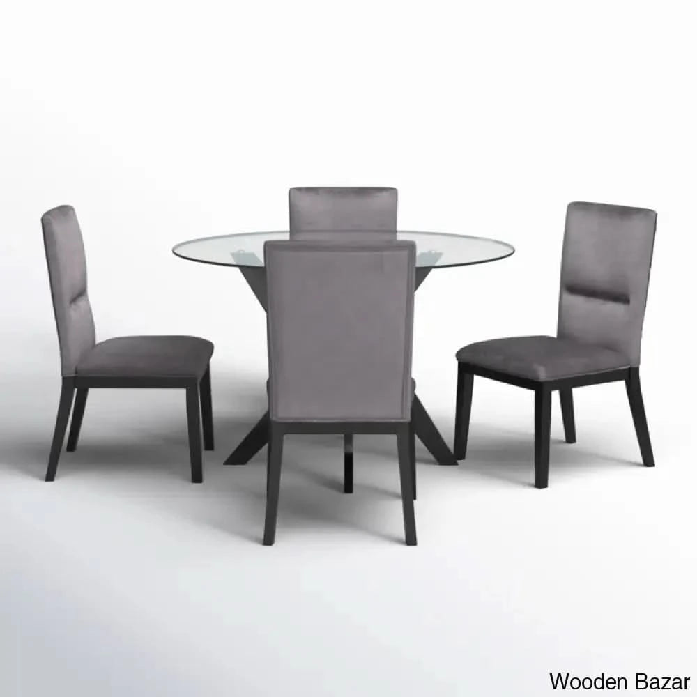 Caron 4 Seater Glass Top Pedestal Dining Set - Wooden Bazar