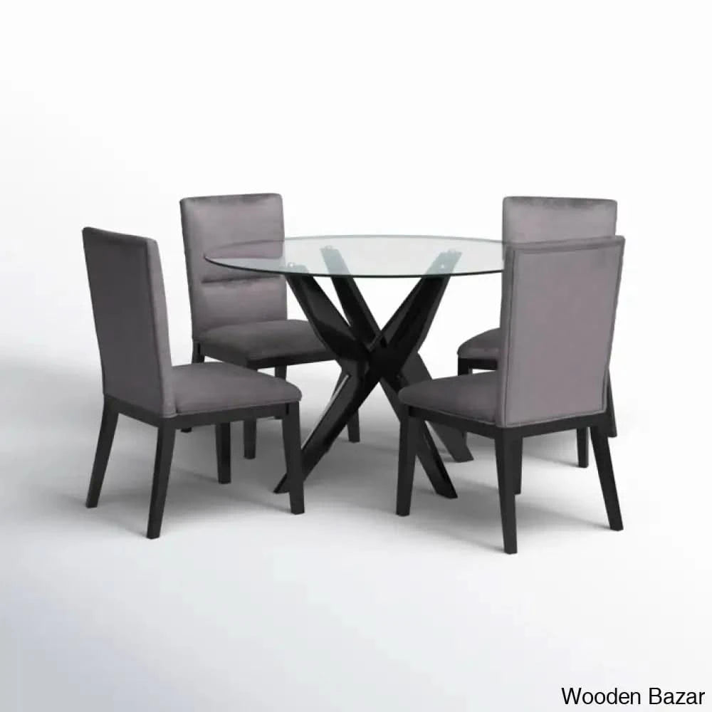 Caron 4 Seater Glass Top Pedestal Dining Set - Wooden Bazar