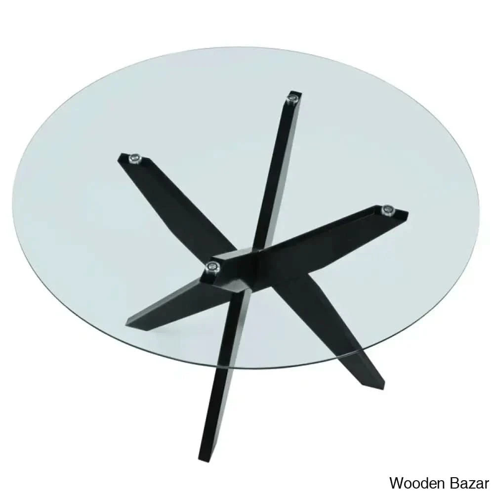 Caron 4 Seater Glass Top Pedestal Dining Set - Wooden Bazar