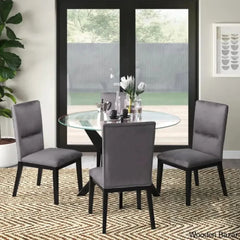 Caron 4 Seater Glass Top Pedestal Dining Set - Wooden Bazar Black