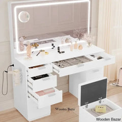 Cassanda 46’’ Vanity Dressing Table With Built-In Socket Illuminated Mirror And Hair Dryer Rack
