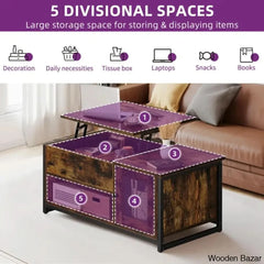 Caulein Lift Top Extendable Frame Rectangular Coffee And Center Table With Storage