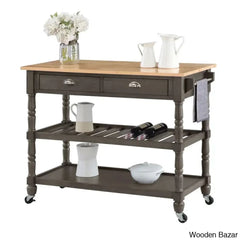 Celia 45āā Kitchen Cart With Butcher Block Top And Locking Wheels Trolley Cart Cabinet Kitchen