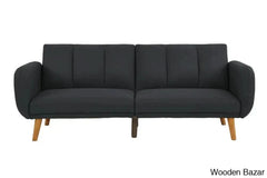 Charlotte Elegant Black Polyfiber Convertible Sofa Bed With Wooden Legs