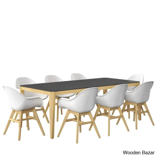 Charlton Luxury 8 Seater Wooden Dining Table Set - Bazar Black